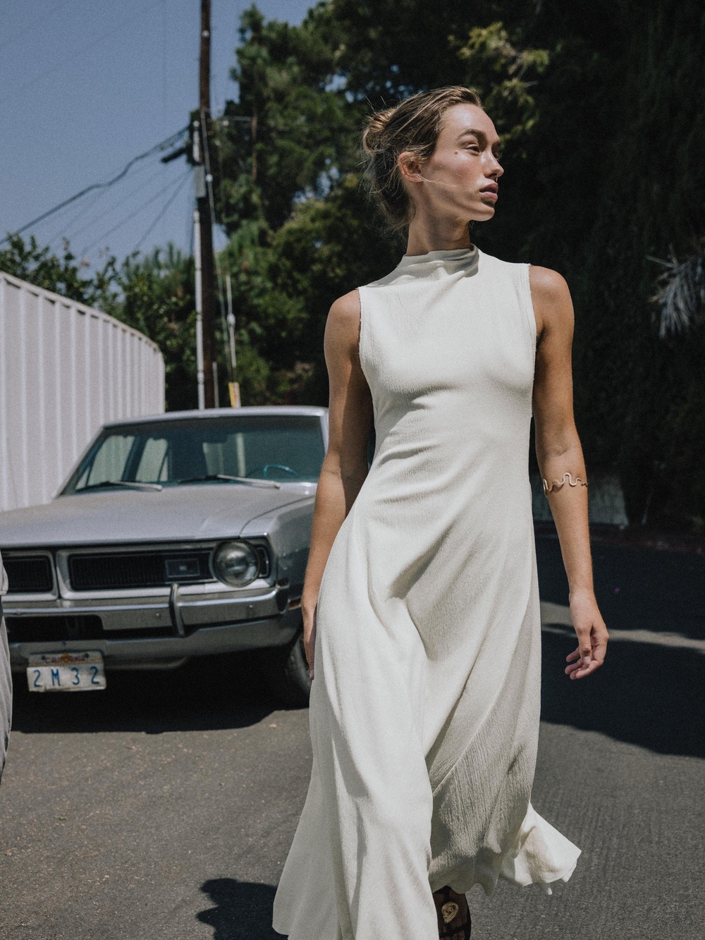 Zara Textured Midi Dress in Cream - Picture 2 of 8